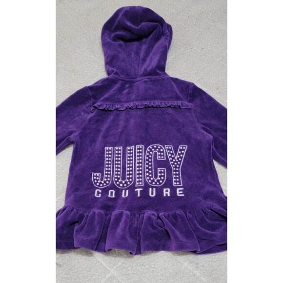 Juicy Couture Girls Purple Velour Full Zip Hoodie Studded Ruffled Hem Size 7 - Picture 7 of 11